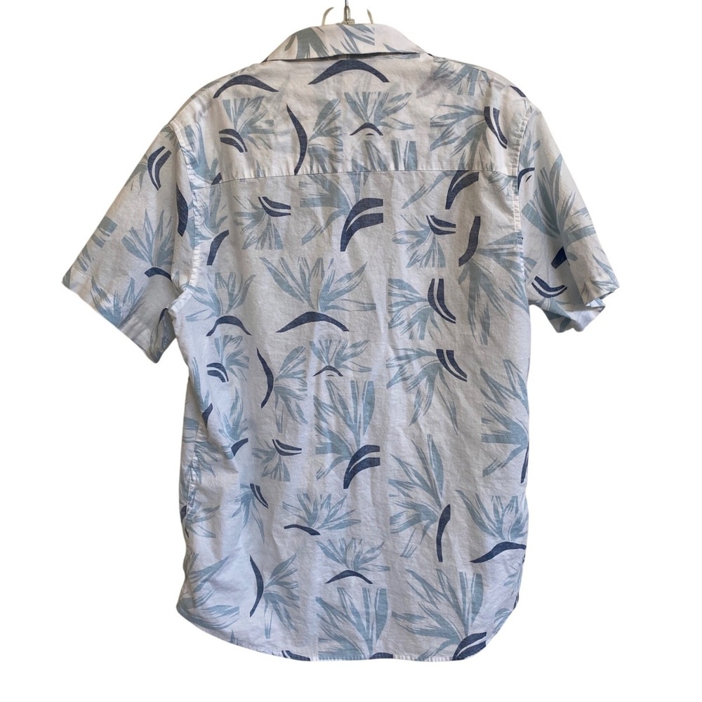 TravisMathew Mens Short Sleeve Button Down Tropical Print Shirt White Blue M - Picture 4 of 13